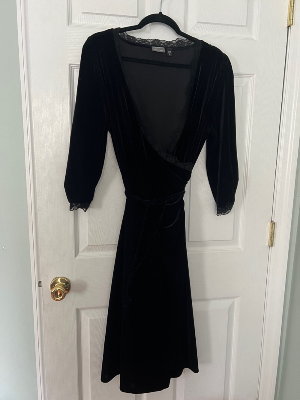 Apt. 9 Black Velvet Wrap Dress with Lace Trim